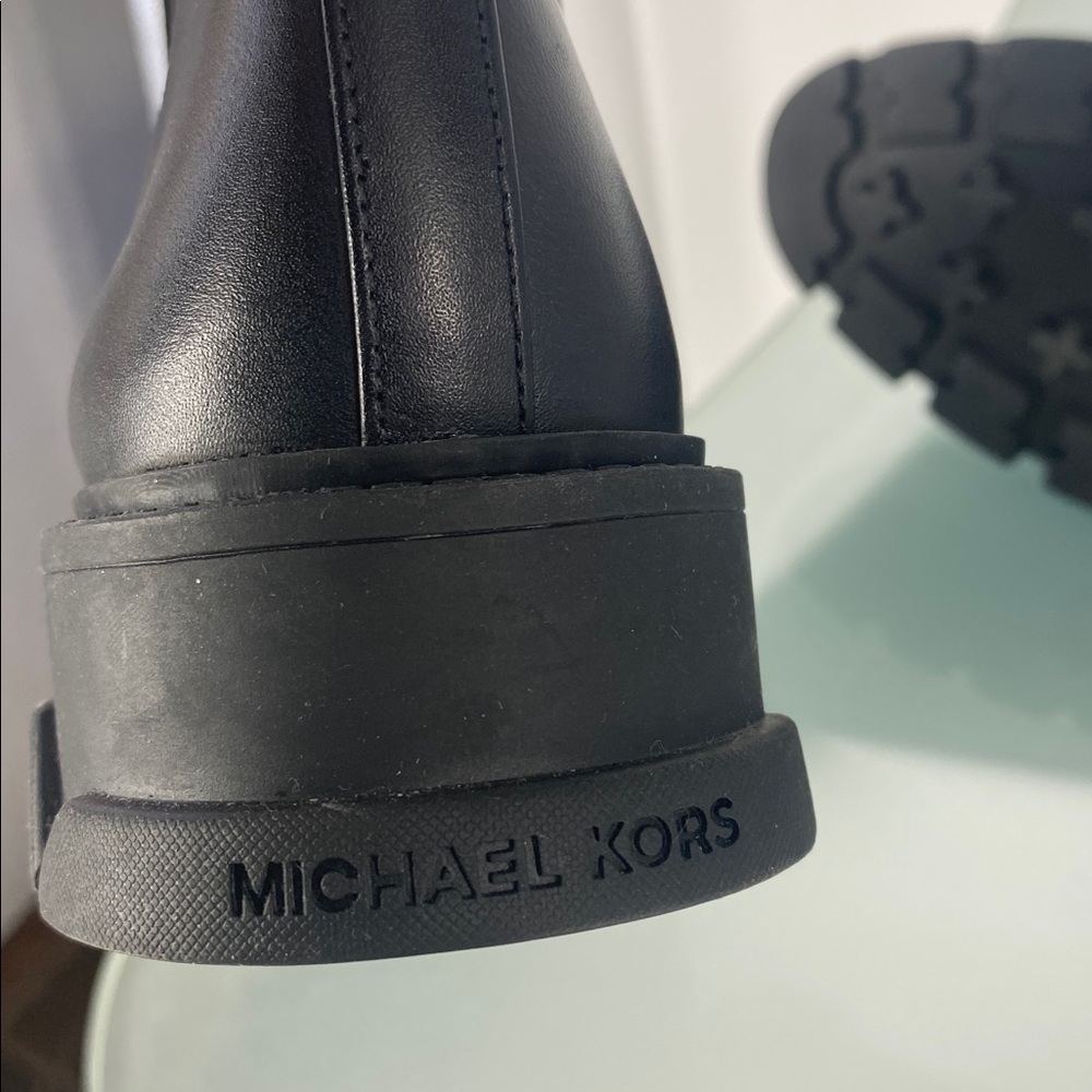Michael Kors Chain Ankle Boots | Black Leather Lug Sole | Size 9.5 - Picture 6 of 10